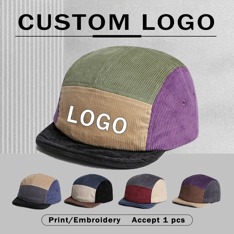 Corduroy Cap 5 Panel - Retro Kısa Kenarlı Korduroy Beyzbol Şapkaları