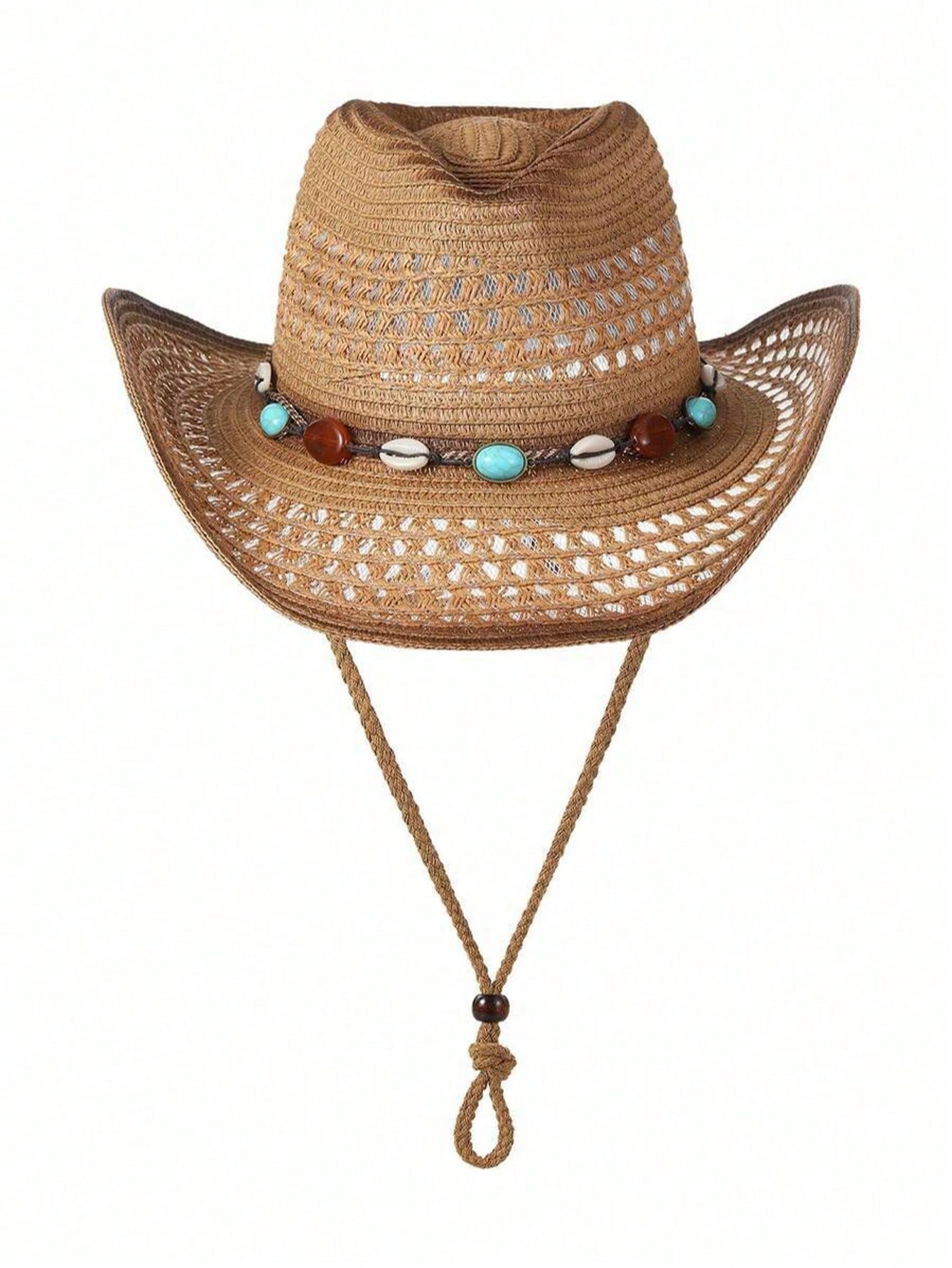 Cowboy Hat Straw - Unisex Kahverengi Delikli Hasır Kovboy Şapkası,